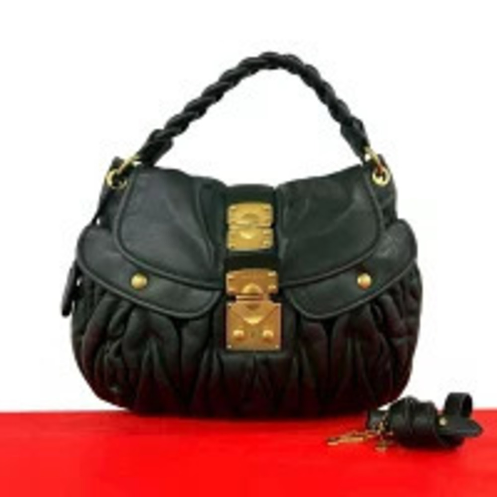 Miu Miu Matelasse Leather Handbag Tote Bag Shoulder Black